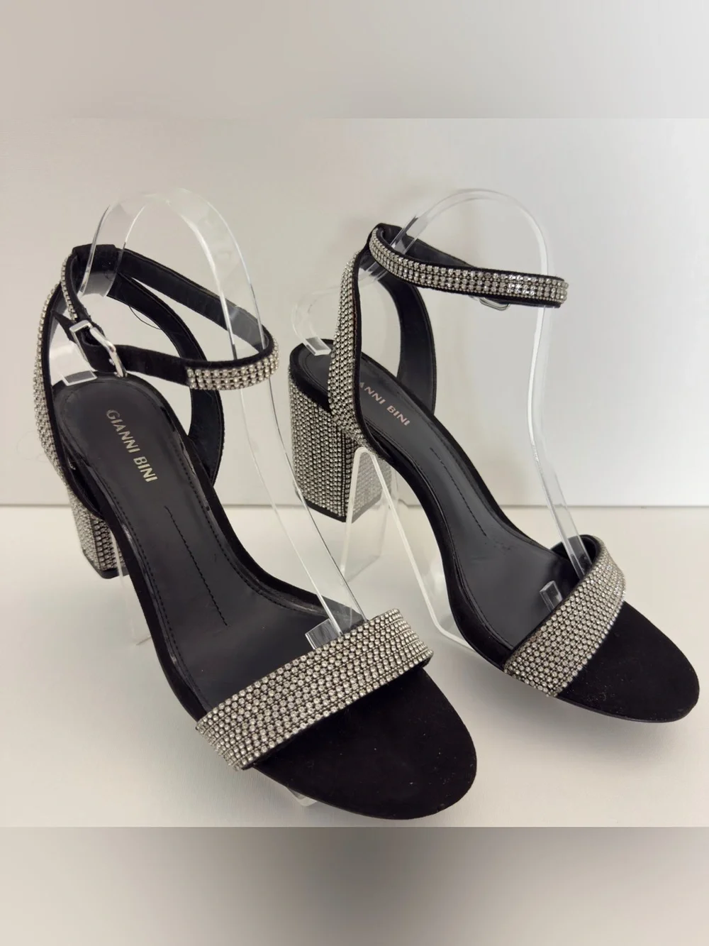 Gianni Bini “Dericka” Rhinestone Ankle Strap Block Heel Sandals Black Size 10M